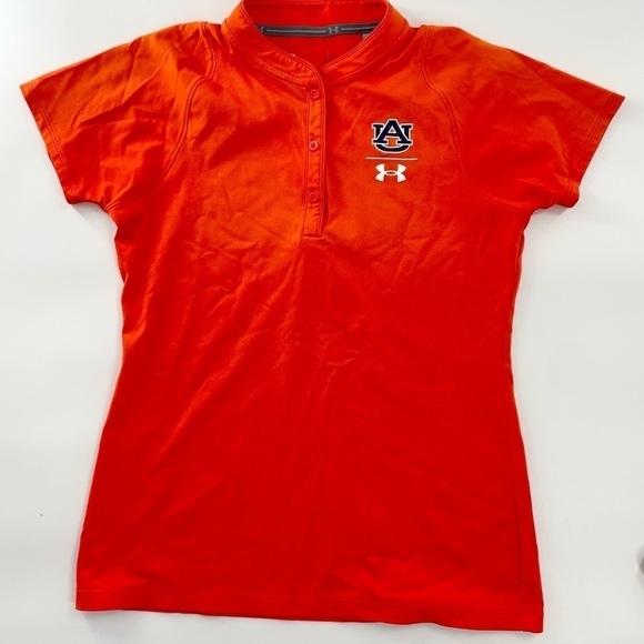 Under Armour Loose Women’s Auburn Golf Henley Dry Fit Polo Orange Small - Picture 2 of 8